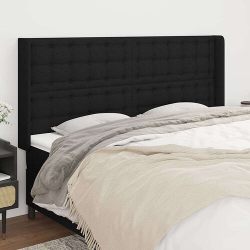  Uzglavlje s u&amp;scaron;ima crno 203x16x118/128 cm od tkanine Slike