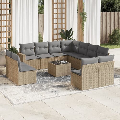 VidaXL 12-dijelni set vrtnih sofa od poliratana s jastucima bež Slike