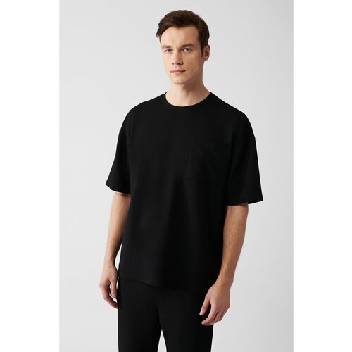 Avva Men's Black Oversize No Iron Jacquard Short Sleeved Pocket T-shirt Slike