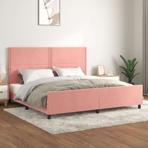  Posteljni okvir z vzglavjem roza 200x200 cm žamet, (20904472) Slike
