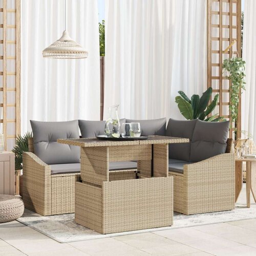  Vrtni kavč set Set 5 Bež, Siva Ratan, Poliester Vrtni kavč set, (22065152) Slike