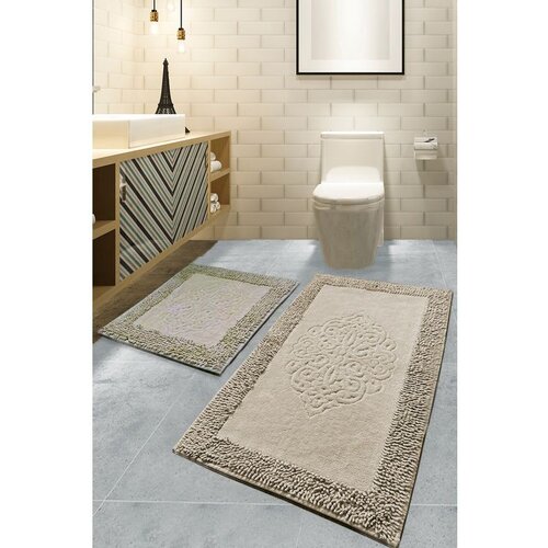 piante - beige multicolor bathmat set (2 pieces) Slike
