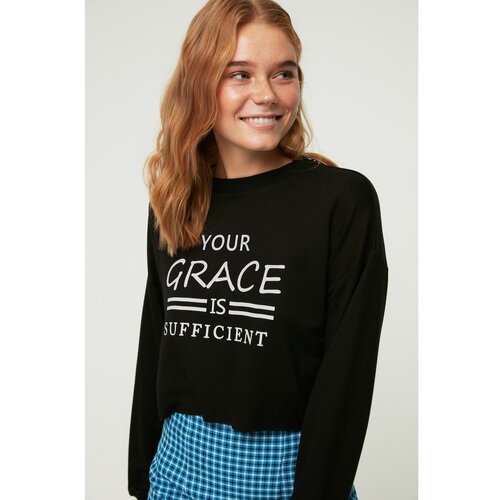Trendyol Black Crop Knit Slim Sweatshirt Slike