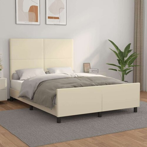  Posteljni okvir z vzglavjem krem 140x190 cm umetno usnje, (20904356) Cene