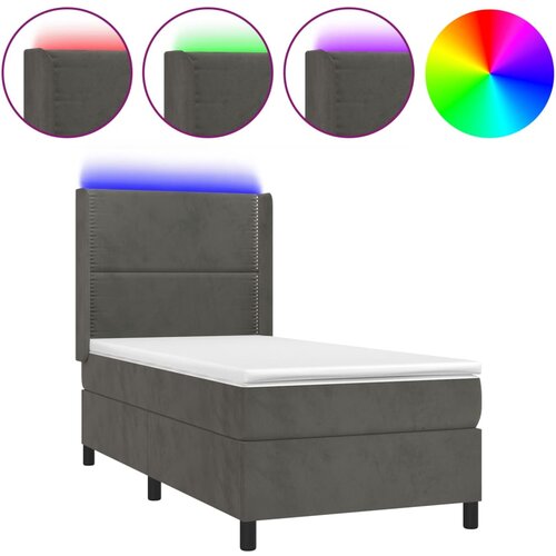 Maison Chic Box spring postelja - Vzmetna postelja z vzmetnico LED temno siva 90x200 cm žamet SL3336, (21902101) Slike