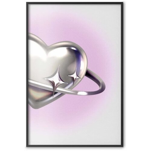  Plakat Cosmic Heart - silver heart with a ring on a purple background 40x60 Crni okvir Slike