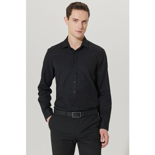 ALTINYILDIZ CLASSICS Men's Black Slim Fit Slim Fit Classic Collar Dobby Shirt. Cene