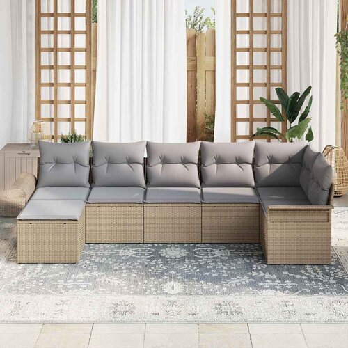  Sjedeća garnitura za vrt 7 kom. Bež poliratan 297,5 x 132,5 x 85 cm Slike