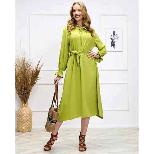 Resti Light green women's long dress with waist tie - Clothing Cene