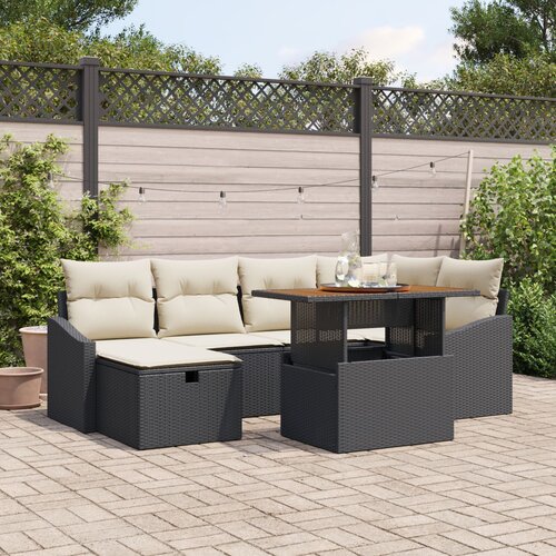 VidaXL 7-delni vrtni sofa set z blazinami Črna poli ratan Slike