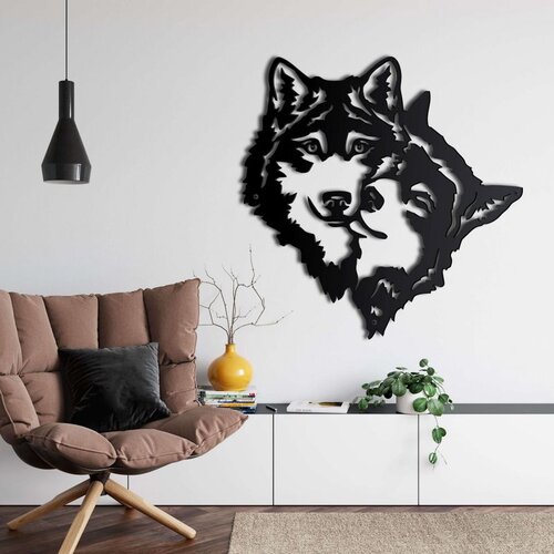 Wallxpert metalni zidni ukras 5135, glave dva vuka, 71 x 71 cm, crni Cene