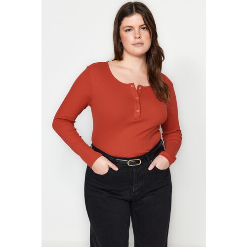 Trendyol Curve Red U Neck Snap Detailed Knitted Crop Blouse Slike