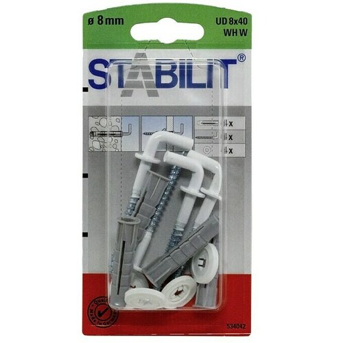 STABILIT Set univerzalnih zidnih vložkov (Premer zidnega vložka: 8 mm, Dolžina zidnega vložka: 40 mm, 4 kos, S kavljem, Bele barve) Cene