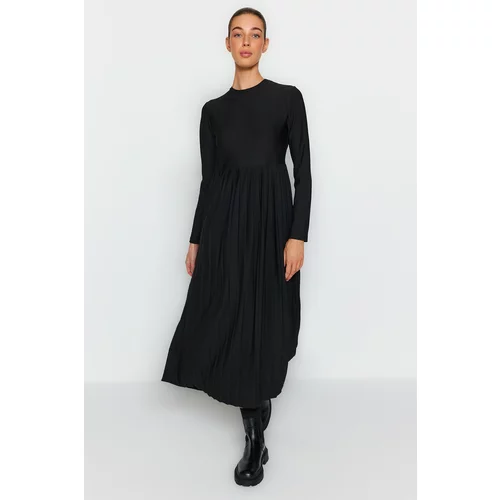 Trendyol Pleated Black Scuba Knit Dress