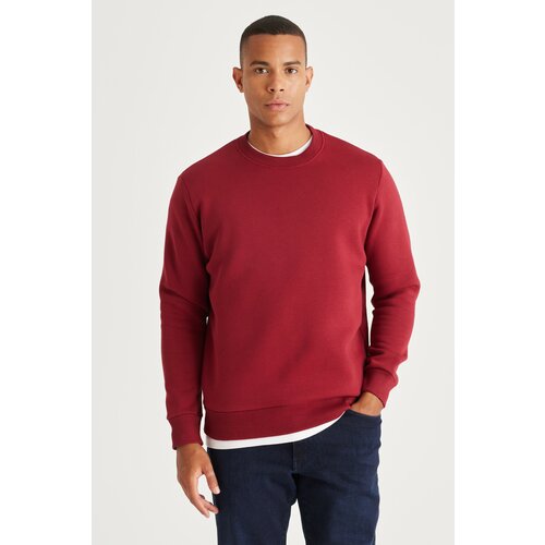 AC&Co / Altınyıldız Classics Men's Claret Red Standard Fit Normal Cut Inner Fleece 3 Threads Crew Neck Cotton Sweatshirt. Slike