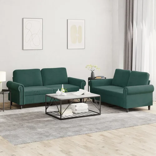 vidaXL 2-dijelni set sofa s jastucima tamnozeleni baršunasti