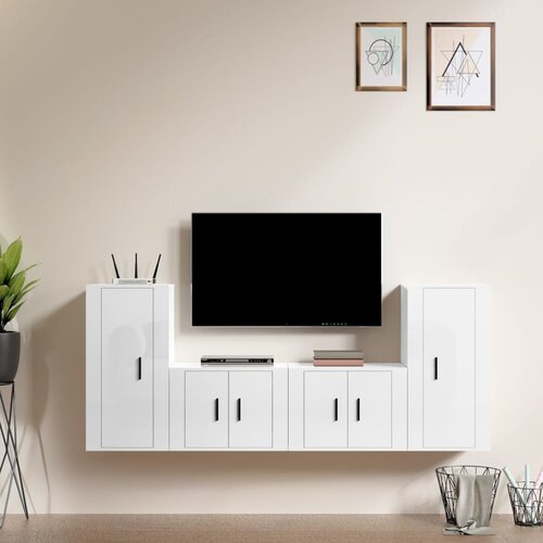 The Living Store Komplet TV omaric 4-delni visok sijaj bel inženirski les - Komplet TV Omaric, (21373940) Slike