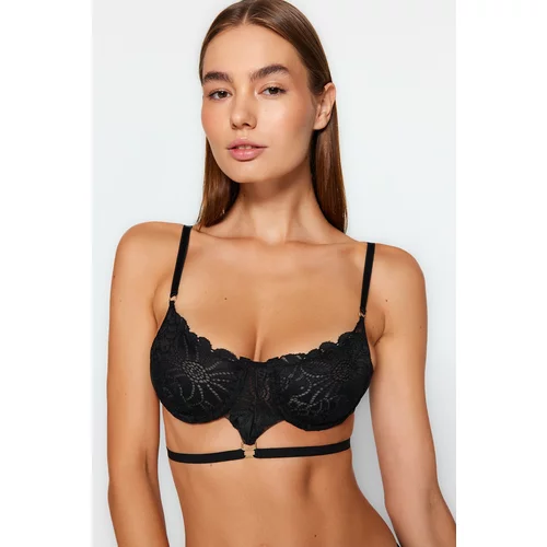 Trendyol Black Lace Capless Underwire Bra With Piping Detailed