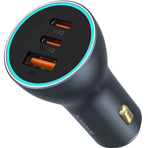 Baseus avtopolnilec, 2xUSB-C, 1xUSB, 65W, siv Cene