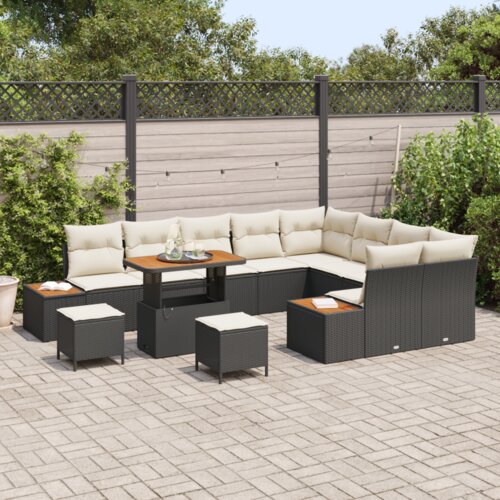 VidaXL 12-dijelni Vrtni Sofa Set s Jastučićima Crna Poly Ratan Akacija Slike
