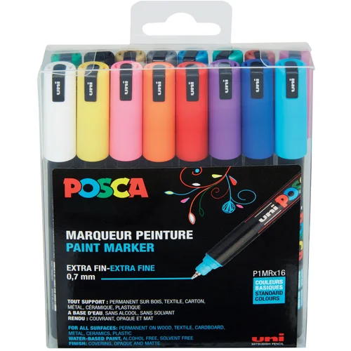 POSCA pigmentni flomaster PC-1MR, škatla 16 kosov, različne barve, (21655656)