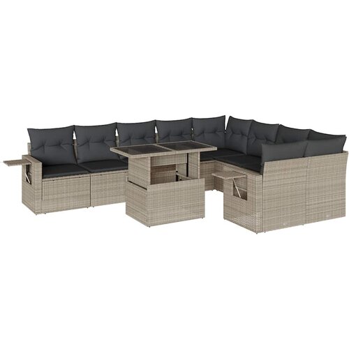  10-dijelni set vrtnih sofa poliratan s jastucima svijetlosivi Slike