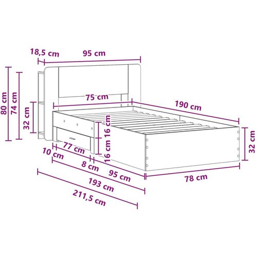  Okvir kreveta s pohranom Crna 75 x 190 cm Konstruirano drvo - Crna 75 x 190 cm bez sredi&amp;scaron;nje police Slike