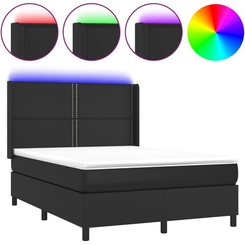 VidaXL Box spring postelja z vzmetnico LED črna 140x200cm umetno usnje, (20723462) Slike