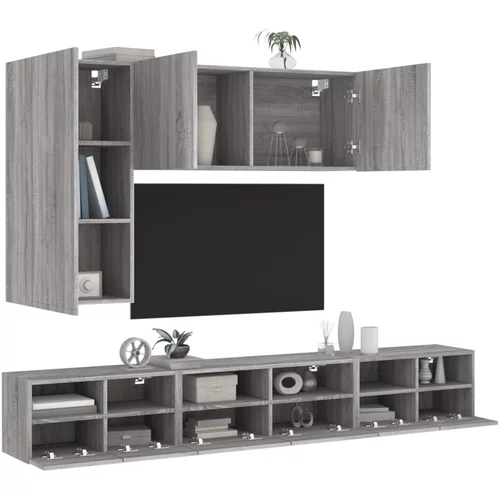  5-dijelni zidni TV ormarići siva boja hrasta konstruirano drvo