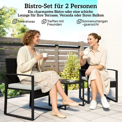 Bistro set od ratana vrtni namje&amp;scaron;taj od 3 dijela s 2 vrtne stolice stolić za kavu uklonjivi jastuci krem ​​bijela boja Slike