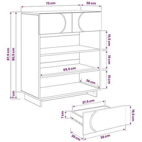  Ormarić za cipele 73 x 38 x 87 5 cm Konstruirano drvo - Hrast sonoma Slike