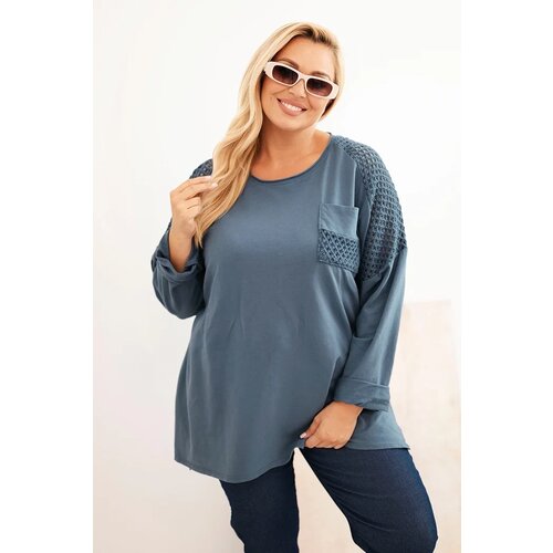 Kesi Włoski Plus Size women&amp;#039;s cotton blouse with print denim Slike