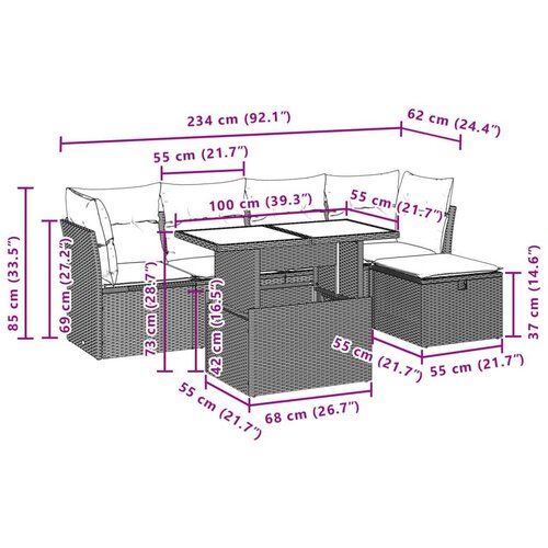 vidaXL 6-dijelni set vrtnih sofa s jastucima crni od poliratana Cijene