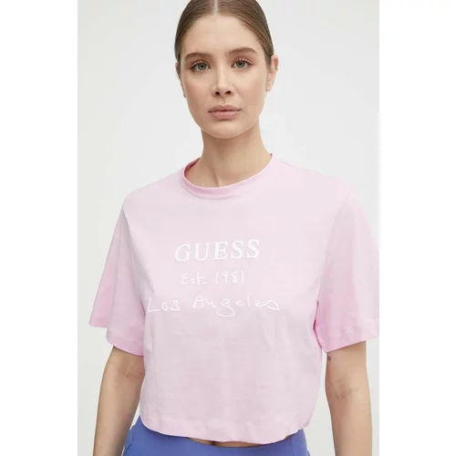 Guess Bombažna kratka majica DAKOTA ženska, roza barva, V4GI13 JA914