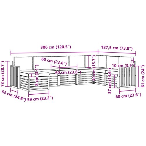  Set vanjskih sofa 8 kom. Bijela i svjetlosiva Poliester Smeđa 306 x 187,5 x 73 cm Slike