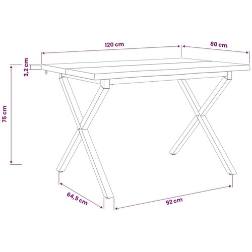  Stol za blagovanje s prirodnim rubom 120 x 80 x 75 cm - Prirodna i crna 120 x 80 x 75 cm Živi rub Slike