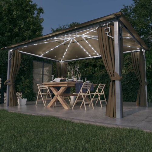 vidaXL paviljon z zaveso in led lučkami 4x3 m taupe aluminij Cene