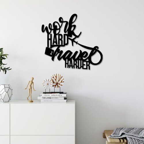 Wallity zidna dekoracija Work Hard Travel Harder, 45x42cm, Crna Cene