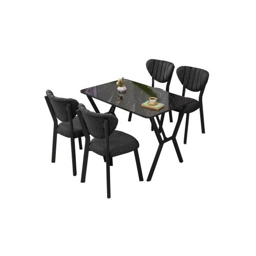 Hanah home Set Trpezarijski sto i 4 stolice Elma Anthracite Black Slike