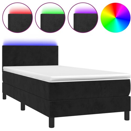 VidaXL Box spring postelja z vzmetnico LED črna 90x200 cm žamet, (20725479) Slike