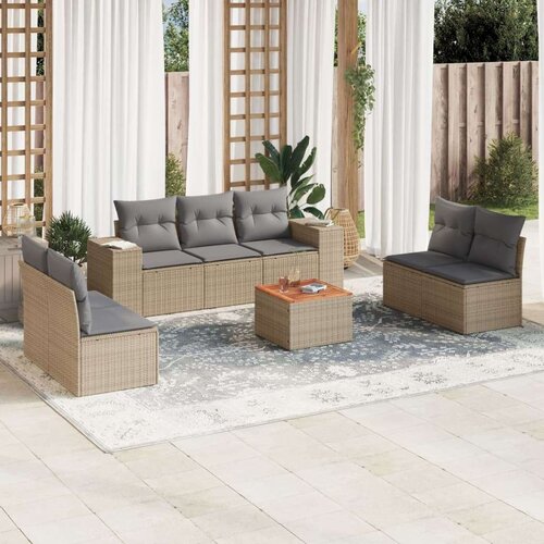 VidaXL 8-dijelni set vrtnih sofa od poliratana s jastucima bež Slike