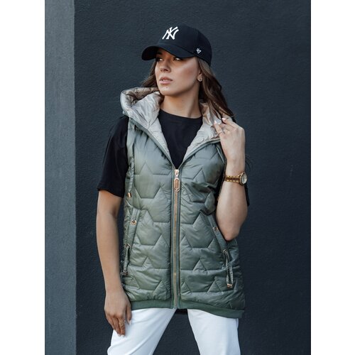 DStreet Women&amp;#039;s quilted vest with hood GLITZY green Slike