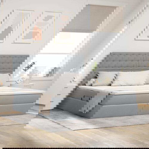 VidaXL Krevet S LED lampica Svijetlo siva 180 x 200 cm tkanina Slike