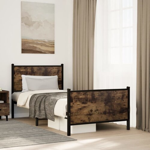 Furnova Kovinski posteljni okvir brez vzmetnice dimljen hrast 90x200 cm, (21937112) Slike