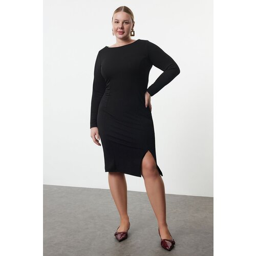 Trendyol Curve Black Crepe Knitted Plus Size Dress Cene