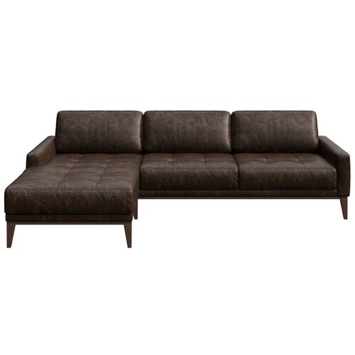 MESONICA temno rjava usnjena kotna sedežna garnitura Musso Tufted, levi kot Slike