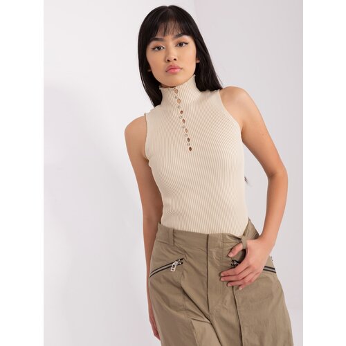 Fashion Hunters Beige Sleeveless Turtleneck Blouse Slike