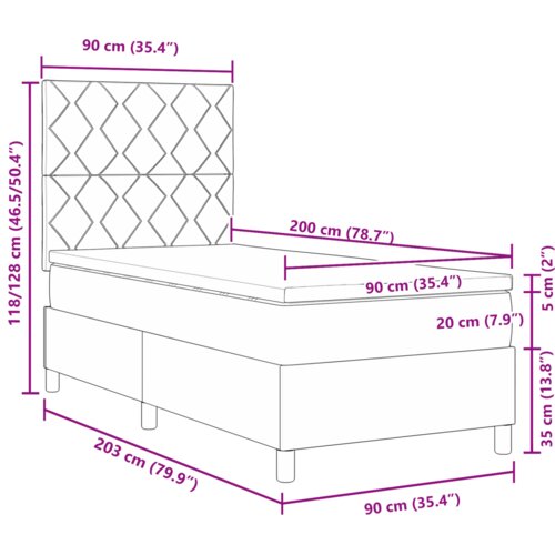 VidaXL Krevet s podnicom s madracem i LED tamno sivi 90x200 cm tkanina Slike