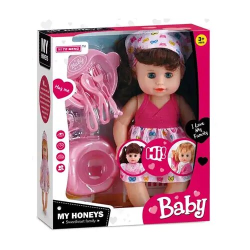 Magic Toys Beba za hranjenje u ružičastoj haljini sa kahlicom, dodacima i zvukom Cijene