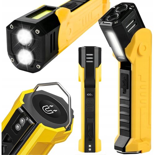  3v1 COB LED aku. magnetna delavni&scaron;ka svetilka powerbank USB LCD kavelj rumena Cene